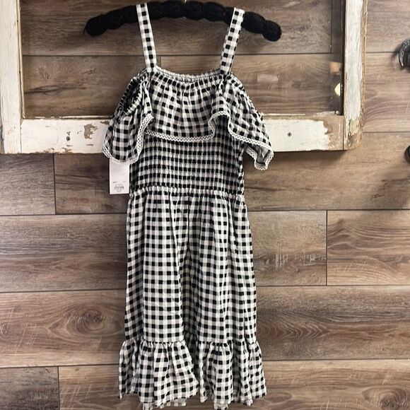 SO Girls Smocked Buffalo Plaid Sun Dress Size Small Black White NWT - Picture 2 of 7